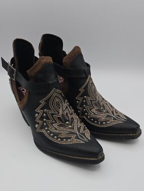 Women's DurangoWestern Style Black Leather Cutout Booties w/ Embroidered Detail